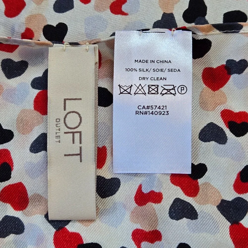 Loft 100% Silk Scarf Tiny Hearts